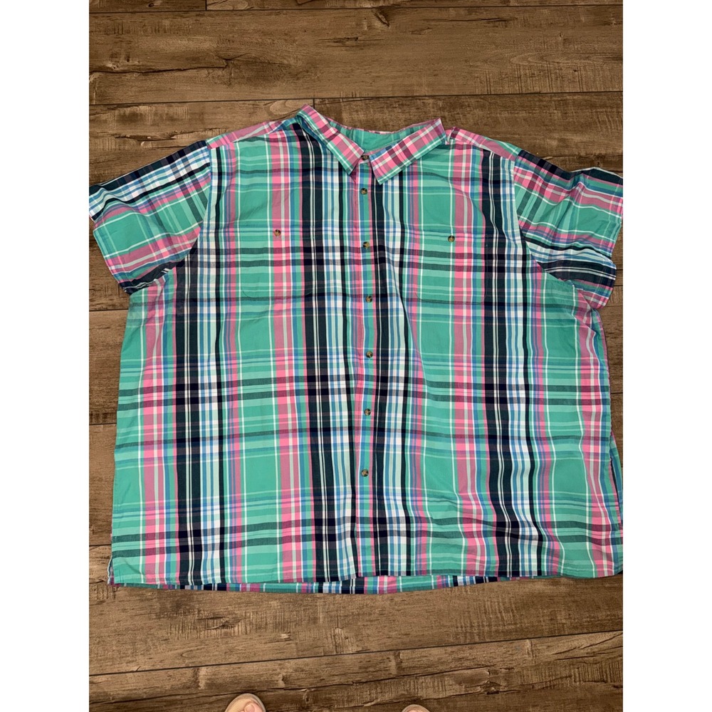 KingSize Mens 7XL Big Plaid Short Sleeve Button Down Shirt Teal Pink Navy